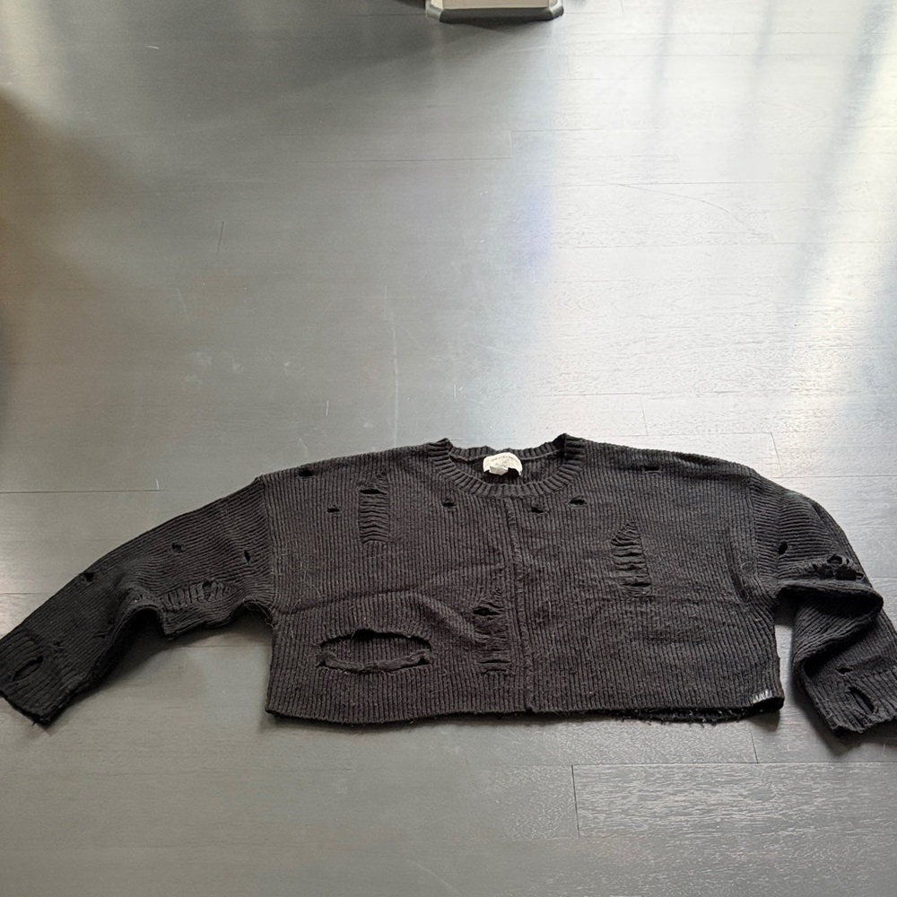 Black Distressed Knit Sweater
